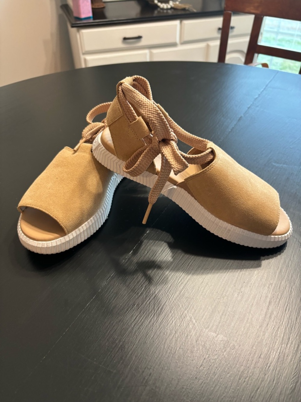 Sorel Tan Lace-Up Open-Toe Sandals. adorable with Caprice, skirt,